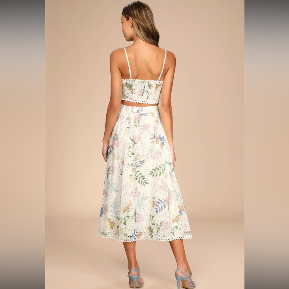 NWT Lulus Sweet At Heart White Floral Embroidered Two-Piece Midi Dress Small - Picture 2 of 16